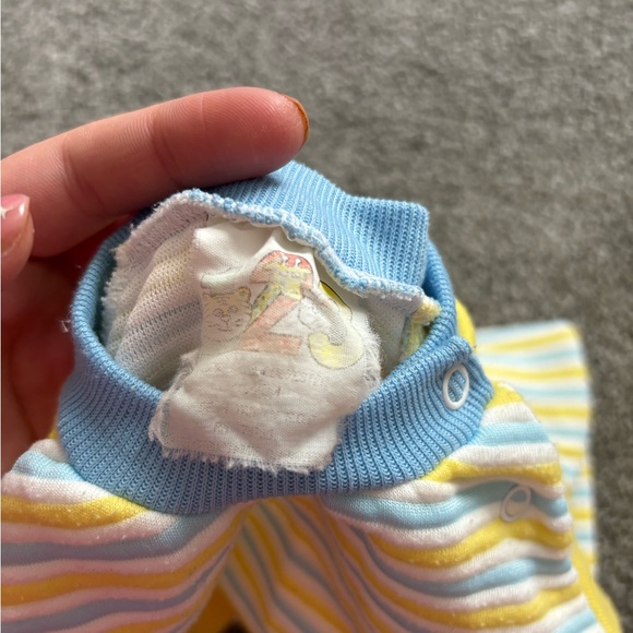 Vintage Yellow and Blue Footie outfit  with Striped Accents - Picture 2 of 4